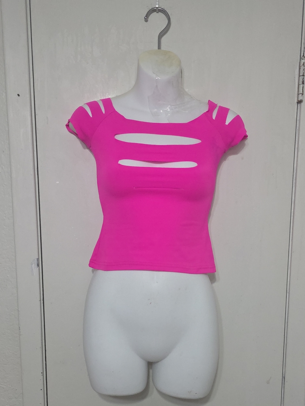 Balera Dance Wear Pink Slit Short Sleeve Crop Top Dance Costume Medium Child